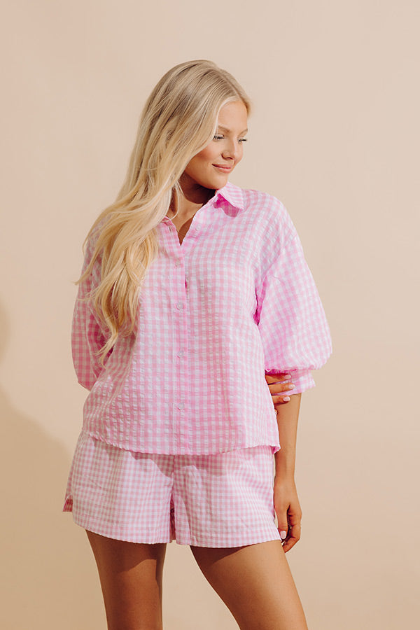 Picnic Date Gingham Button Up Top in Pink Image - 1