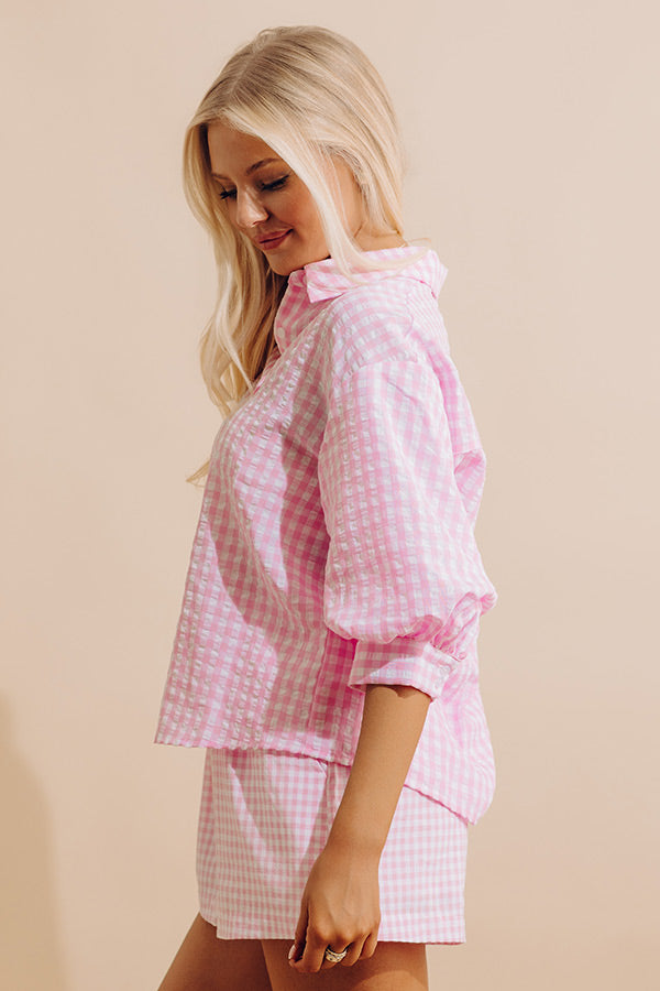 Picnic Date Gingham Button Up Top in Pink Image - 3