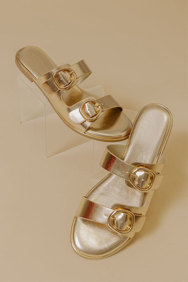 The Isla Faux Leather Metallic Sandal in Gold