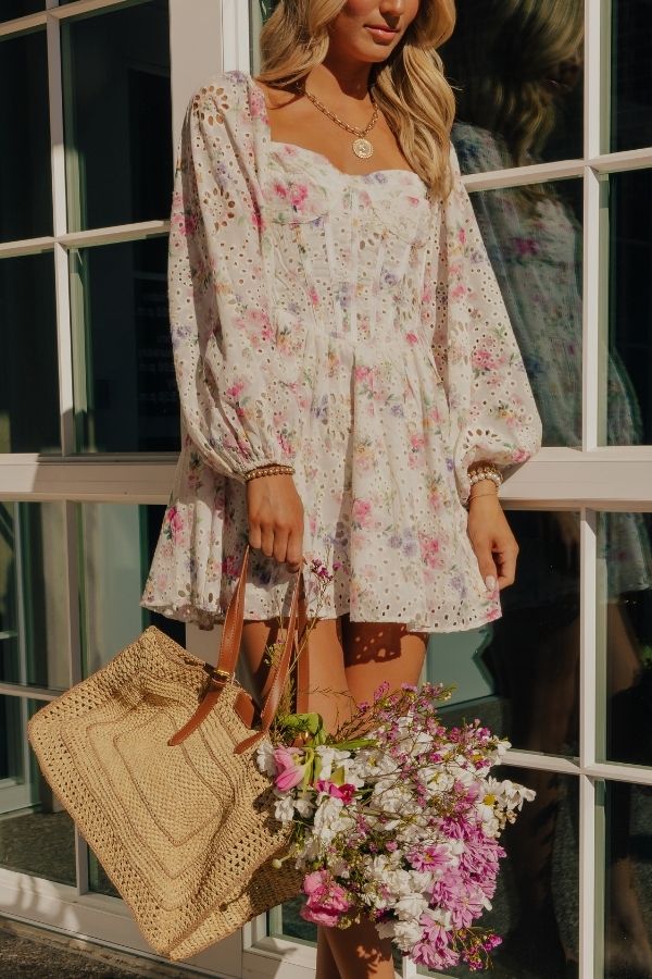 Amour in Bloom Floral Eyelet Mini Dress Image - 1