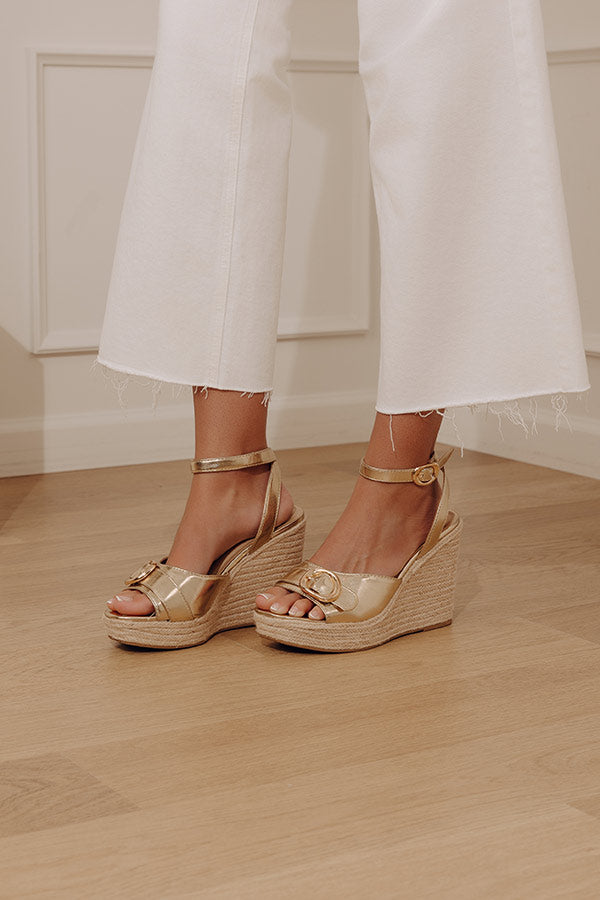 The Clara Faux Leather Metallic Espadrille Wedge in Gold Image - 1
