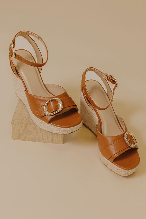 The Clara Faux Leather Espadrille Wedge in Camel