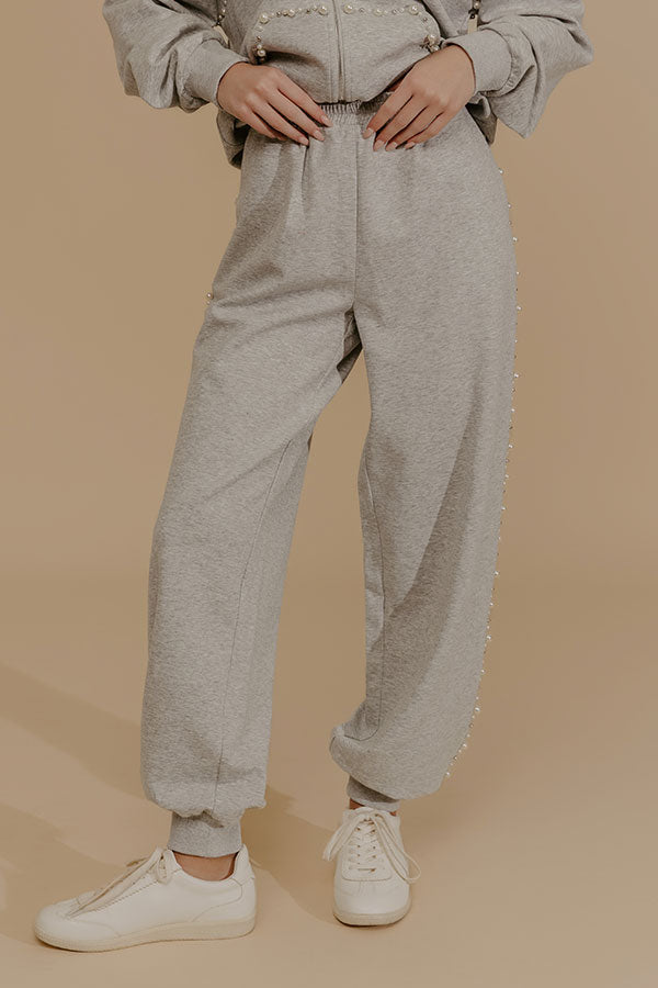 Cloud Nine High Waist Pearl Embellished Jogger Pants