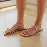 The Lucia Faux Leather Metallic Sandal in Gold Image - 1