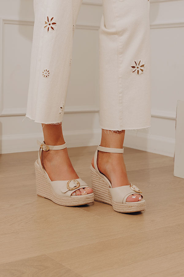 The Clara Faux Leather Espadrille Wedge in Stone Image - 1
