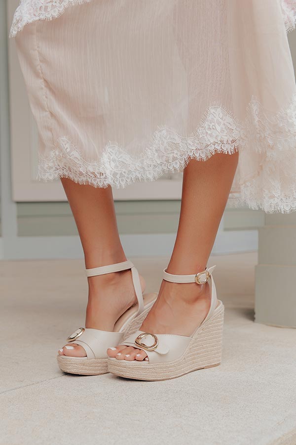 The Clara Faux Leather Espadrille Wedge in Stone Image - 4