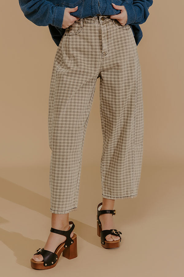 The London High Waist Checkered Barrel Leg Pants