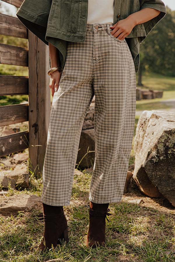The London High Waist Checkered Barrel Leg Pants Image - 1