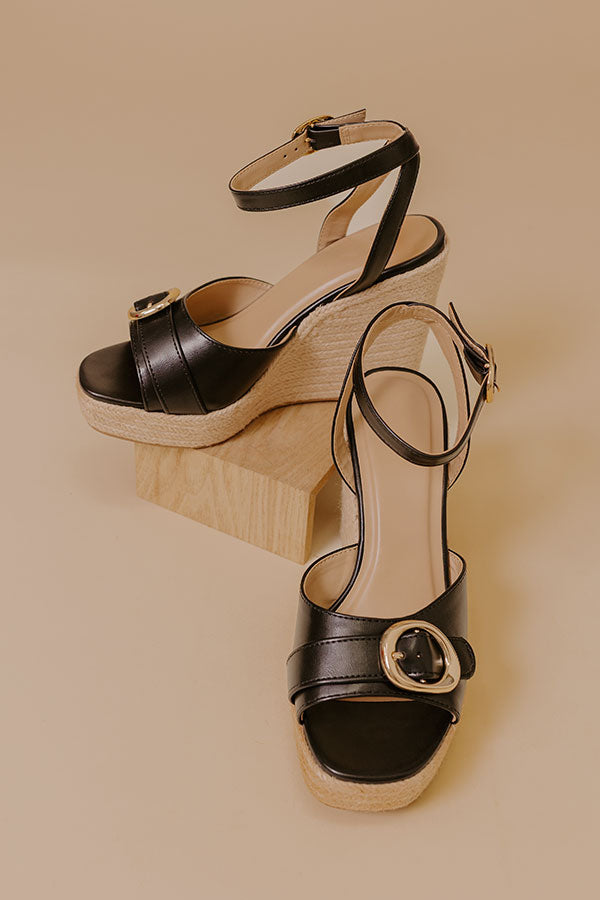 The Clara Faux Leather Espadrille Wedge in Black