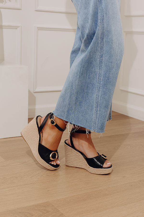 The Clara Faux Leather Espadrille Wedge in Black Image - 1