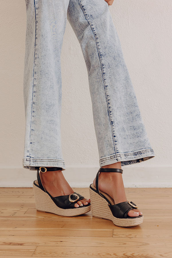 The Clara Faux Leather Espadrille Wedge in Black