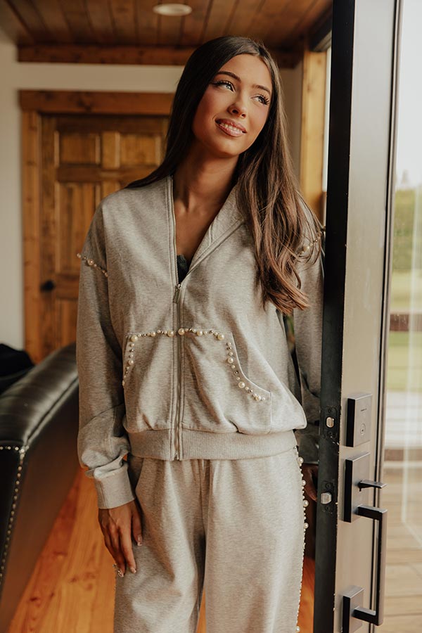 Cloud Nine Pearl Embellished Zip Up Sweater