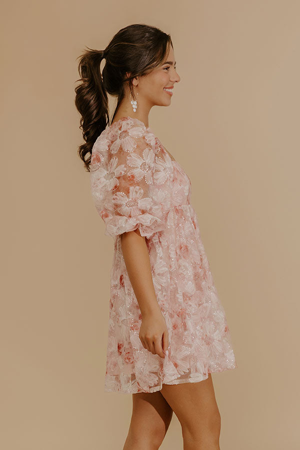 Secret Garden Floral Sequin Mini Dress S / peach Secret Garden Floral Sequin Mini Dress S / peach
