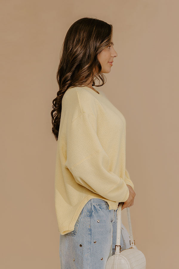 Weekend Wind-Down Waffle Knit Long Sleeve Tee in Yellow Image - 4