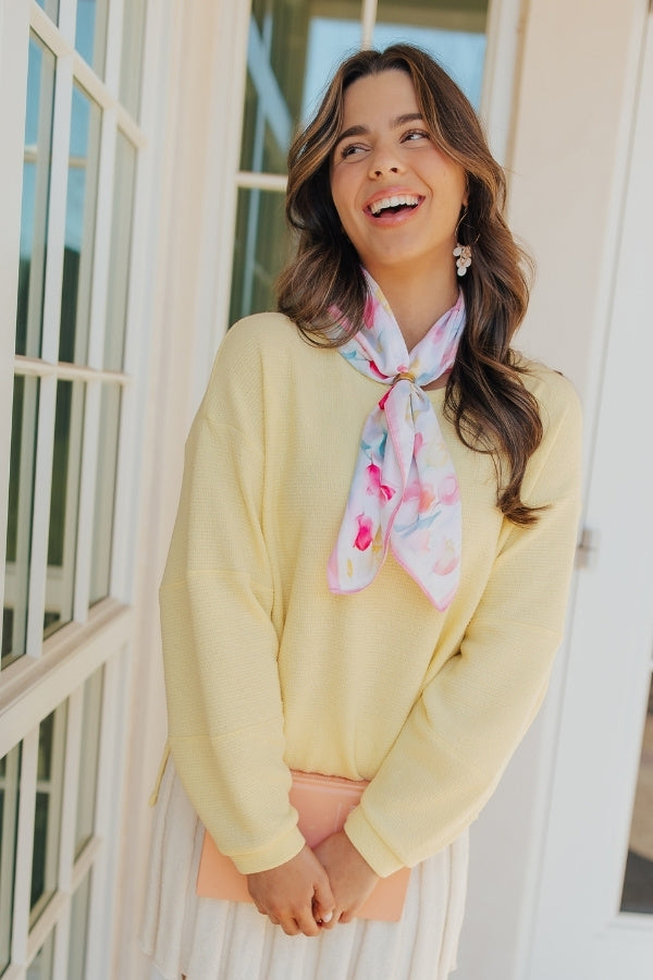 Weekend Wind-Down Waffle Knit Long Sleeve Tee in Yellow Image - 1