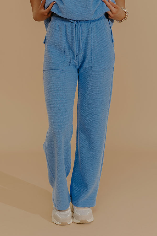 Weekend Wind-Down High Waist Waffle Knit Pants in Light Blue