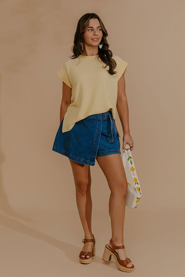 Weekend Wind-Down Waffle Knit Top in Yellow