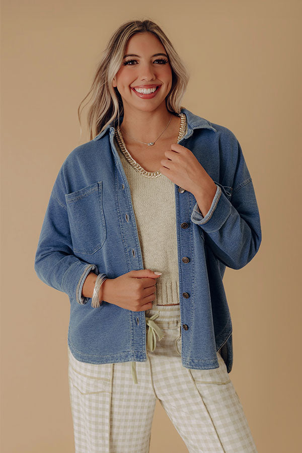Cue The Casual Terry Knit Button Up Top Image - 2