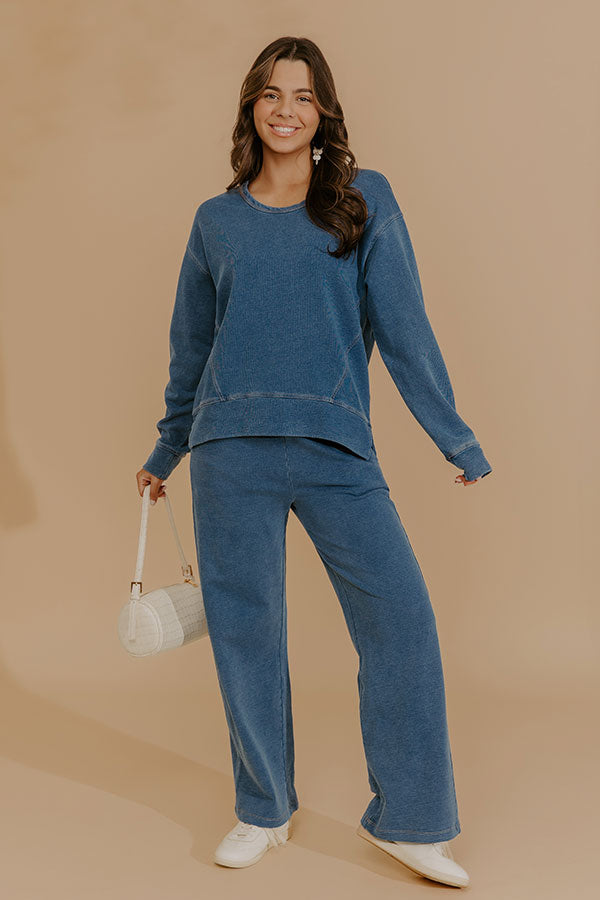 Weekend Breeze High Waist Terry Knit Wide Leg Pants