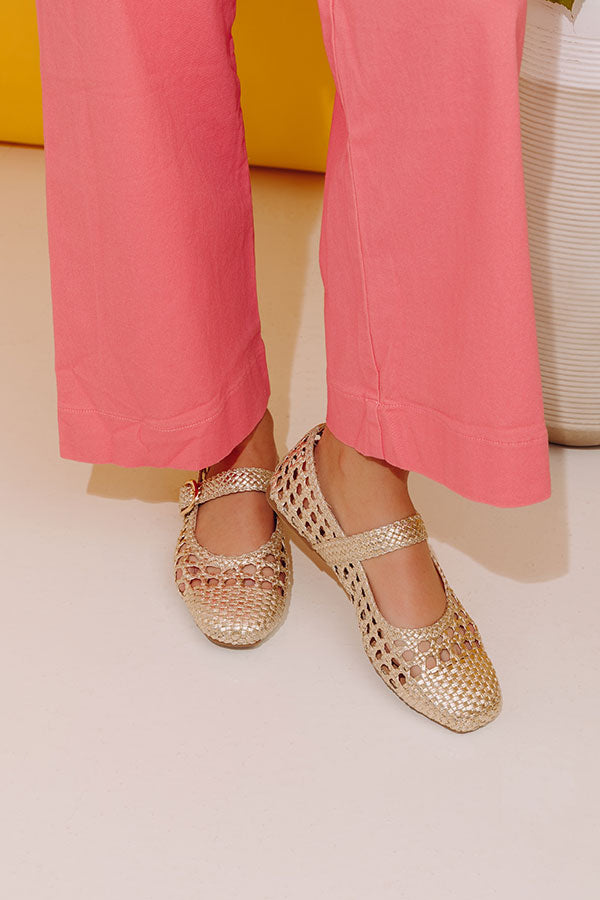 Mixed Feelings Faux Leather Metallic Woven Flats in Gold Image - 1