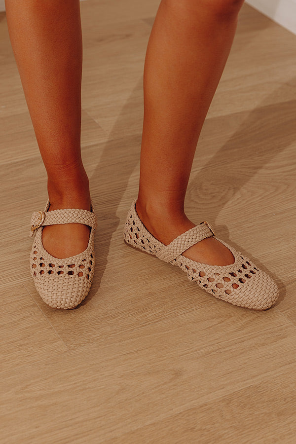 Mixed Feelings Faux Leather Woven Flats in Iced Latte Image - 1