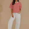 Harbor Line Stripe Button Up Top in Red Image - 1