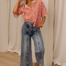 Harbor Line Stripe Button Up Top in Red Image - 1
