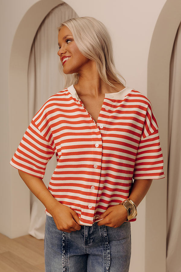 Harbor Line Stripe Button Up Top in Red Image - 2