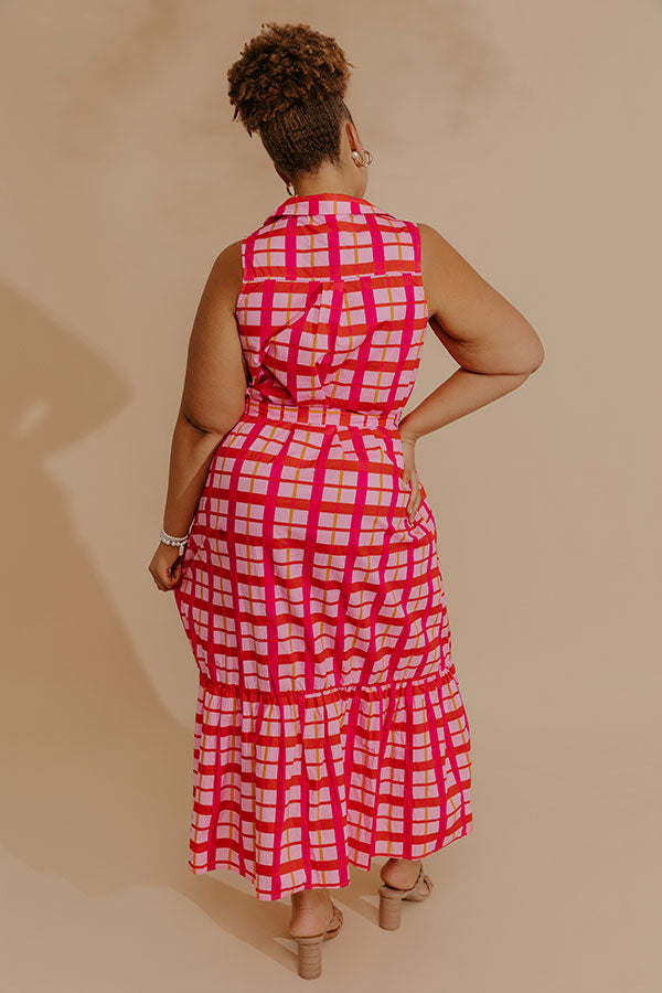 Boardwalk Stroll Plaid Maxi Dress in Hot Pink Curves Image - 4