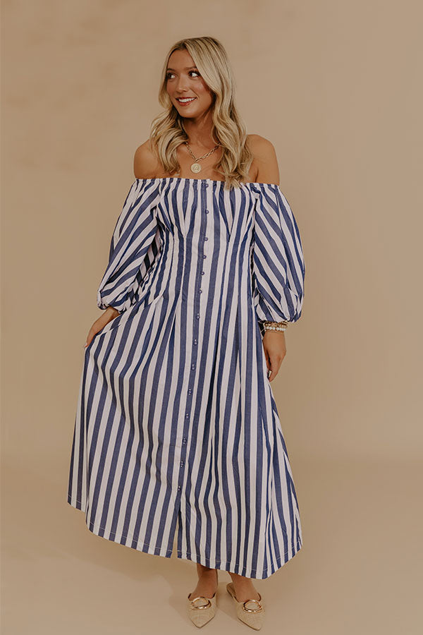 off shoulder striped shirt dress Claudia Striped Off Shoulder Collared Belted Sleeveless Shirt Dress in Cotton M