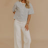Harbor Line Stripe Button Up Top in Airy Blue Image - 1