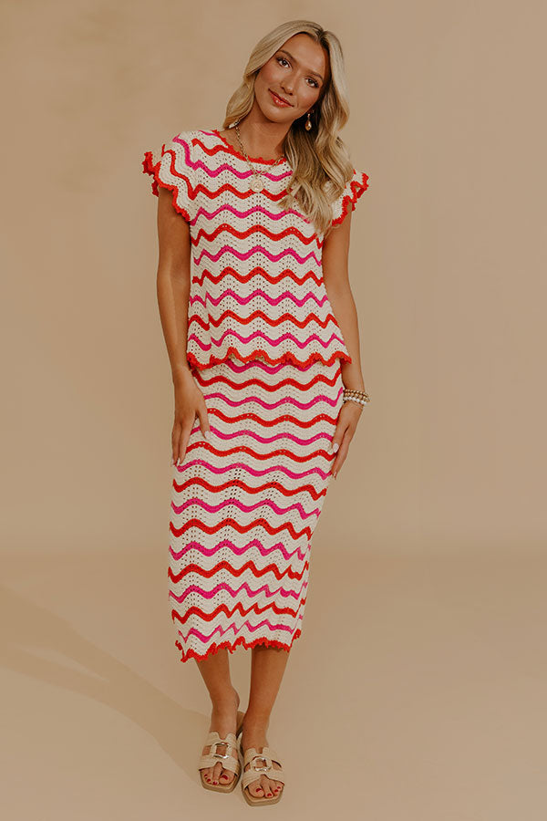 Getaway Chic High Waist Pointelle Knit Midi Skirt