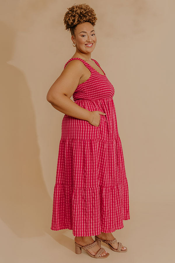 Bright Side Smocked Gingham Maxi Dress Curves 2XL / pink Bright Side Smocked Gingham Maxi Dress Curves 2XL / pink