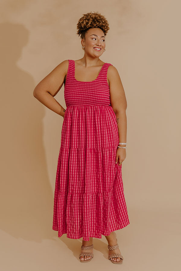 Bright Side Smocked Gingham Maxi Dress Curves 2XL / pink Bright Side Smocked Gingham Maxi Dress Curves 2XL / pink