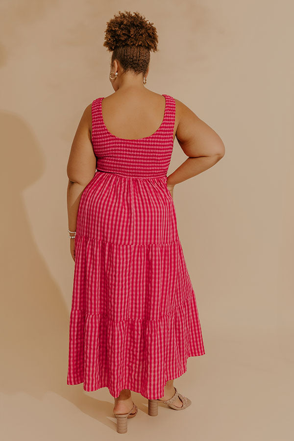 gingham dress maxi Bright Side Smocked Gingham Maxi Dress Curves 2XL / pink
