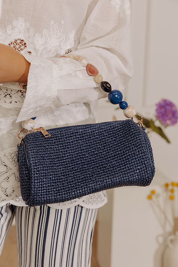 Rachel Straw Woven Purse in Navy