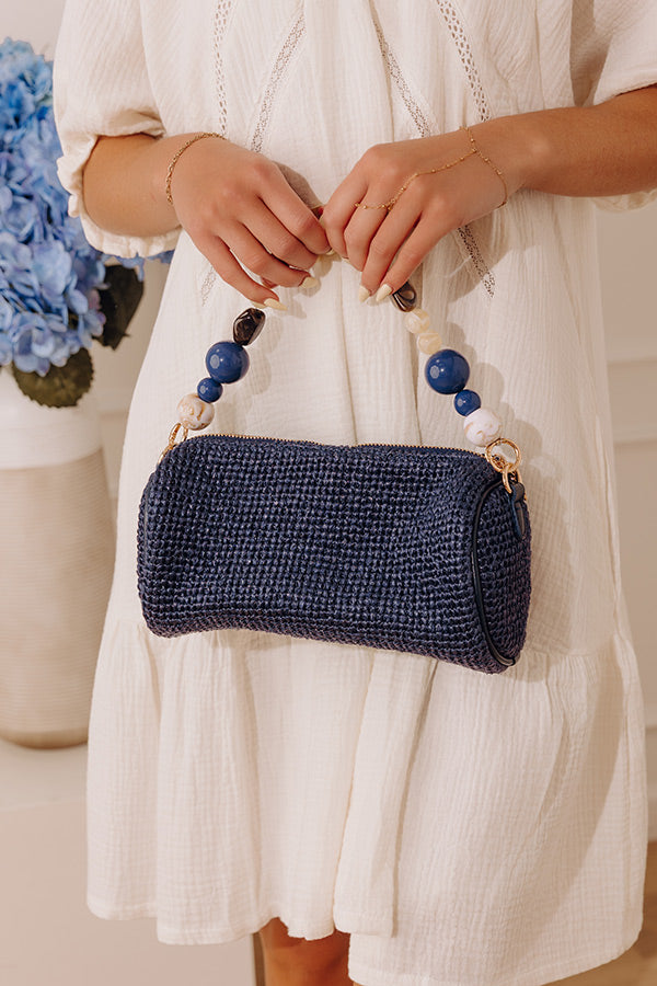 Rachel Straw Woven Purse in Navy