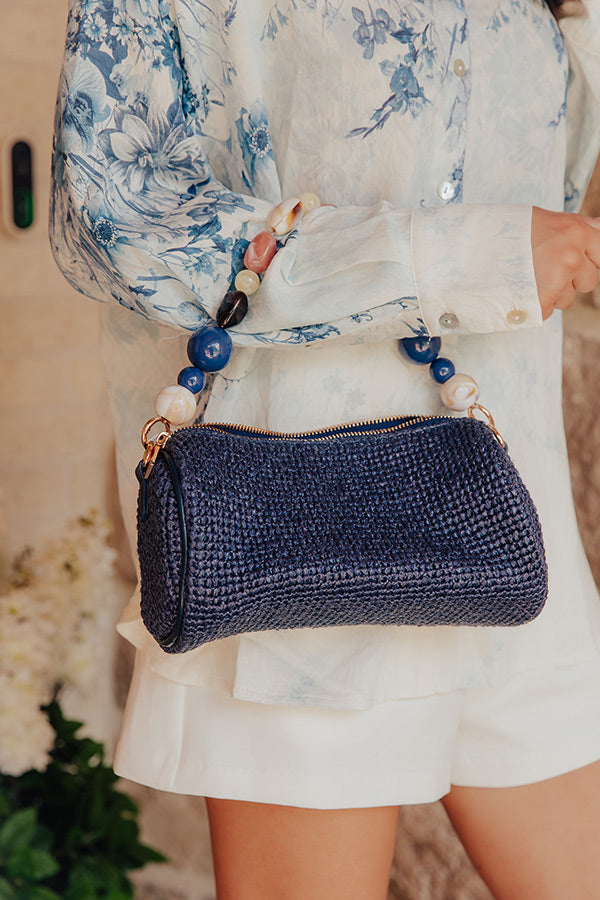 Rachel Straw Woven Purse in Navy