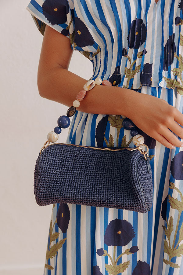 Rachel Straw Woven Purse in Navy
