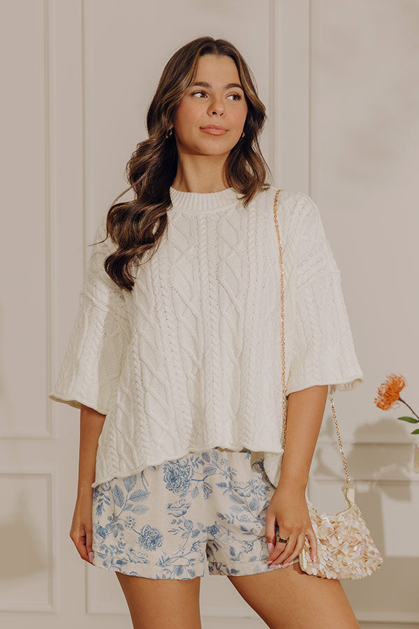 Lovely Weekend Cable Knit Sweater Top in Ivory
