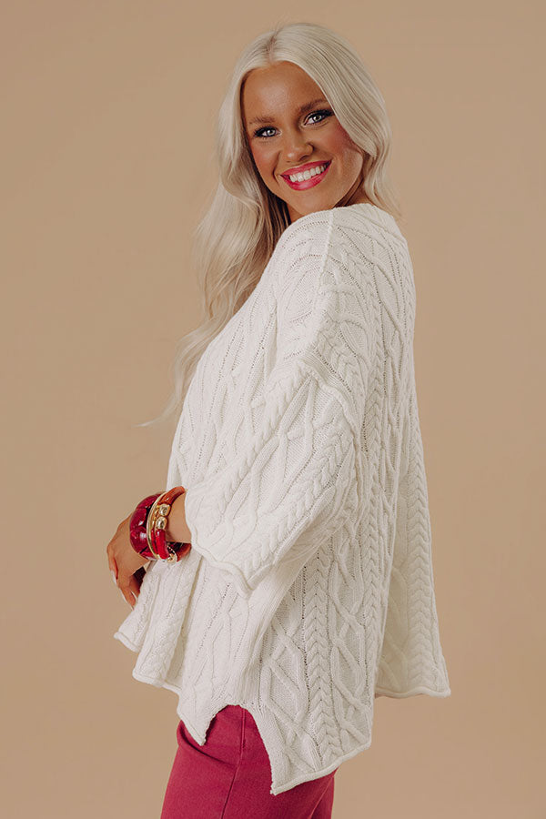 Lovely Weekend Cable Knit Sweater Top in Ivory Image - 2