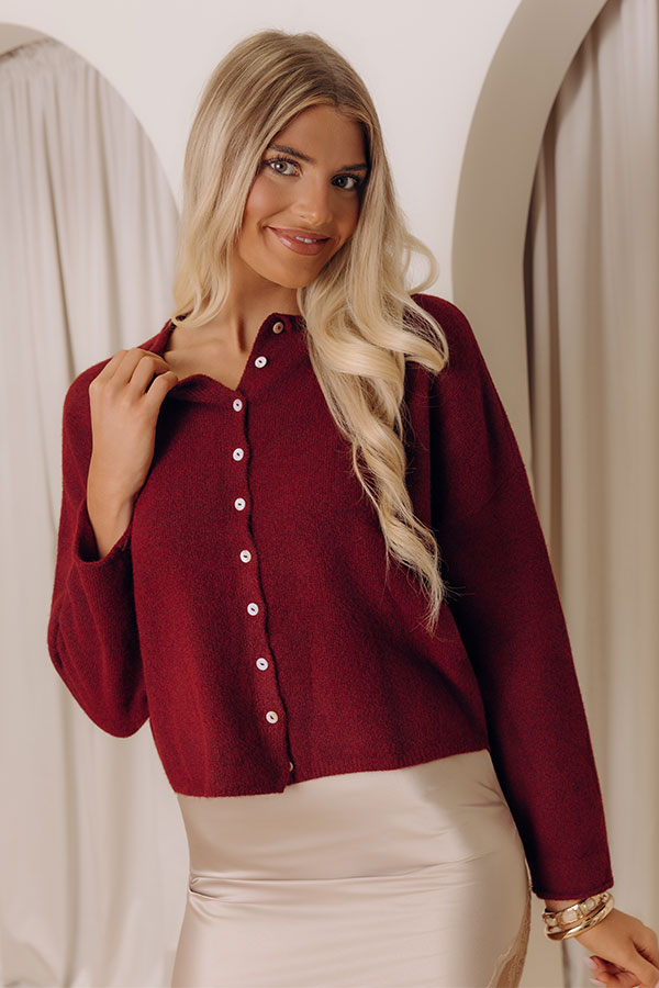 Coffee Shop Cutie Knit Cardigan in Wine Image - 2