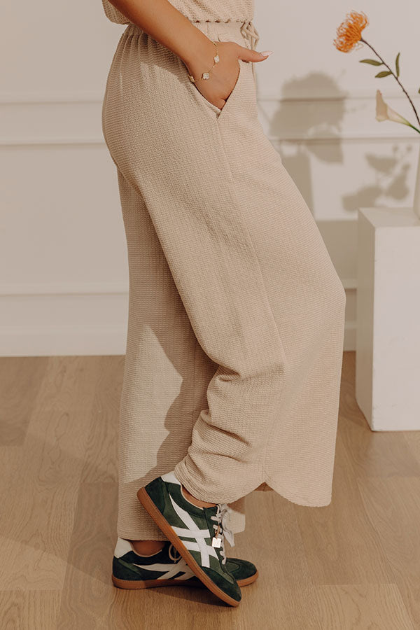 Travel Plans Chic High Waist Knit Pants in Oatmeal Image - 2