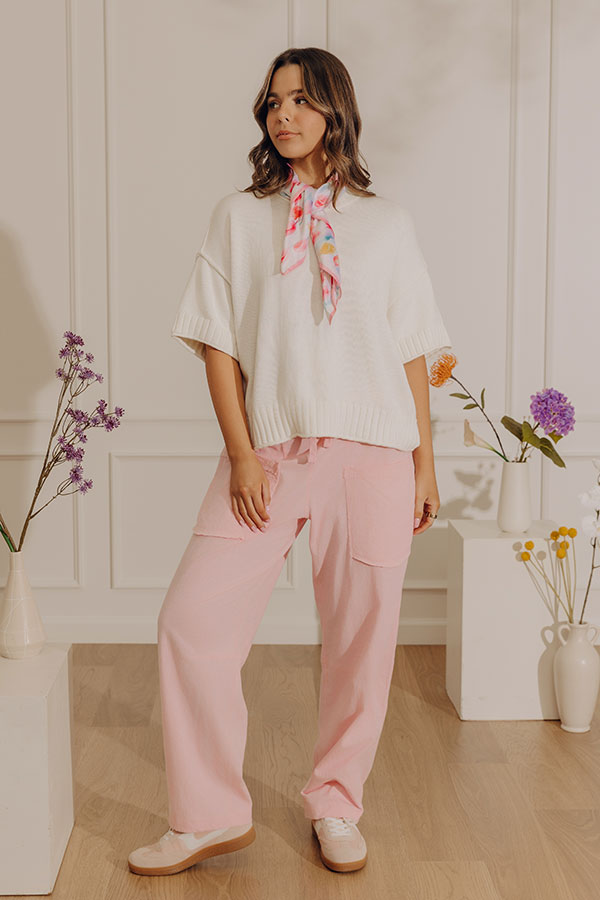 Casual Outing High Waist Slub Barrel Leg Pants in Pink
