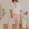Casual Outing High Waist Slub Barrel Leg Pants in Pink Image - 1