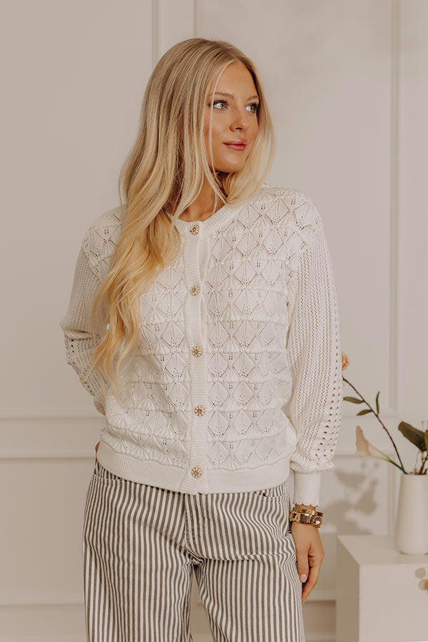 Chic Feels Pointelle Knit Cardigan in White