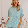 Smiles in Stripes Oversized Tee in Light Blue Image - 1