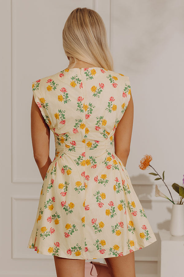 light yellow mini dresses Picking Roses Floral Ruched Mini Dress in Light Yellow M / Yellow
