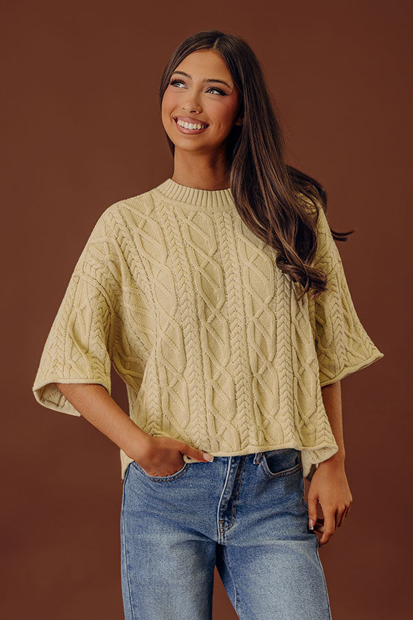 Lovely Weekend Cable Knit Sweater Top in Light Chartreuse