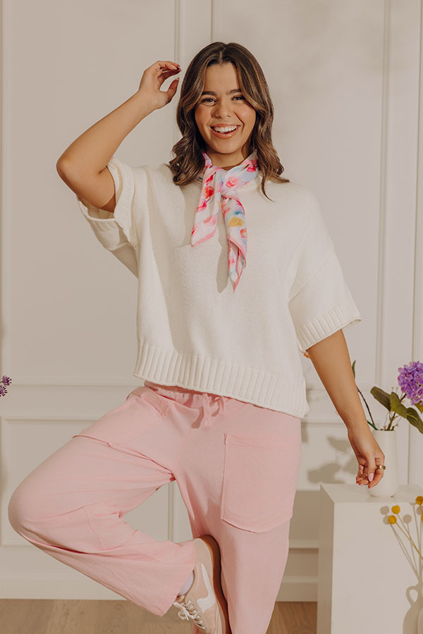 Weekend Smiles Knit Oversized Sweater Top in Ivory